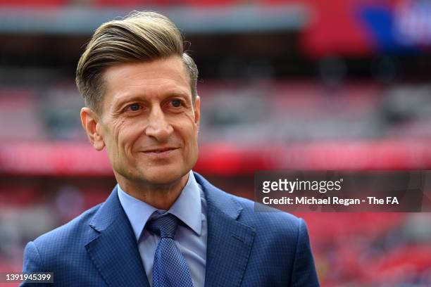 Steve Parish, Chairman of Crystal Palace speaks to the media prior to The FA Cup Semi-Final match between Chelsea and Crystal Palace at Wembley...