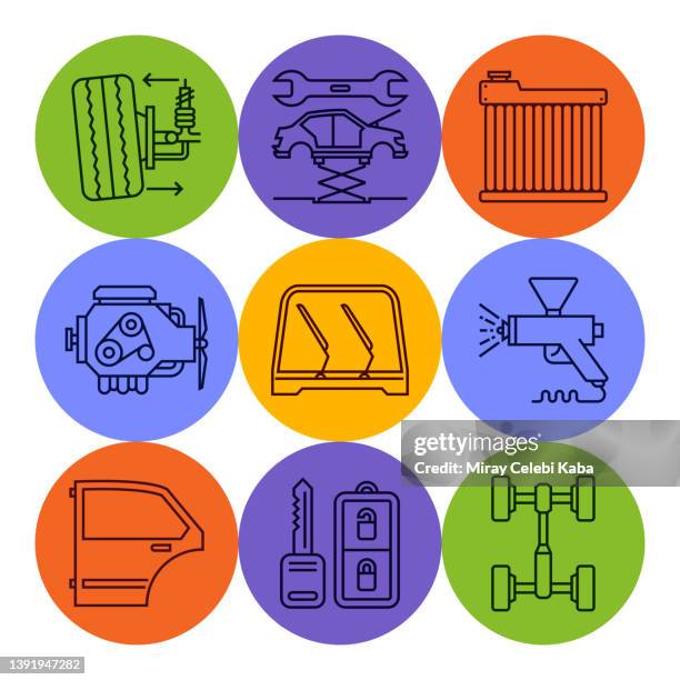 car service line icons set - radiator stock illustrations