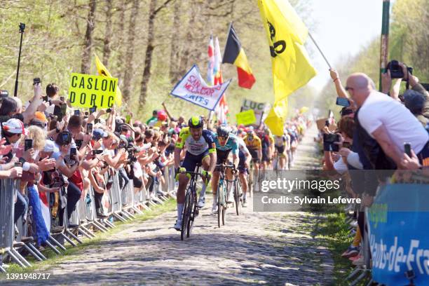 Adrien Petit of France and Intermarche Wanty-Gobert Materiaux pictured in action during "Tranchee d'Arenberg" cobblestones sector of 119th...