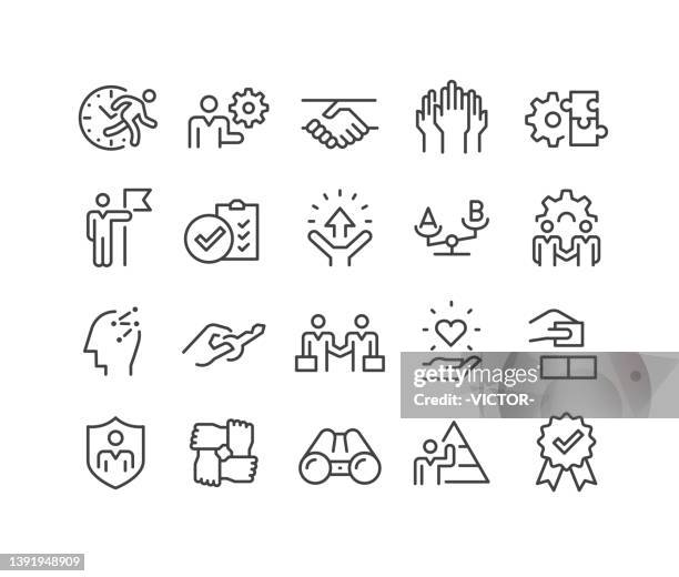 business ethics icons set - classic line series - dedication icon stock illustrations