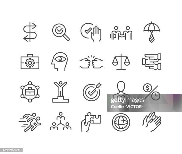 business-ethik-ikonen - classic line serie - engagement des clients stock-grafiken, -clipart, -cartoons und -symbole