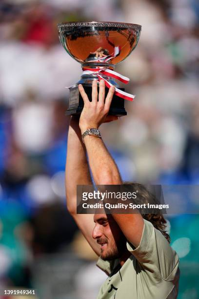 Stefanos Tsitsipas of Greece celebrates with the winners trophy after defeating Alejandro Davidovich of Spain in the final during day eight of the...