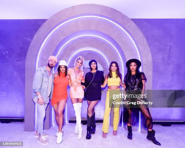 Artem Chigvintsev, Nikki Bella, Katie Maloney, Emma Hernan, Hannah Ann Sluss and Nicole Scherzinger visit the DIRECTV SPACE on April 16, 2022 in...