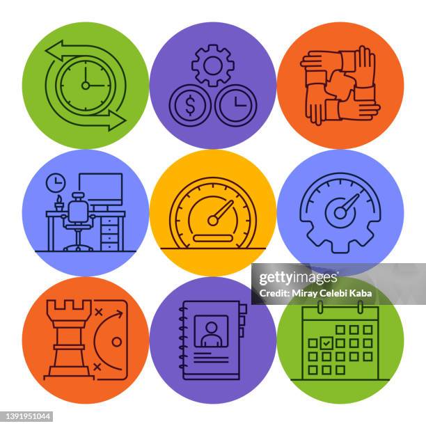 time management line icons set - office hour stock illustrations