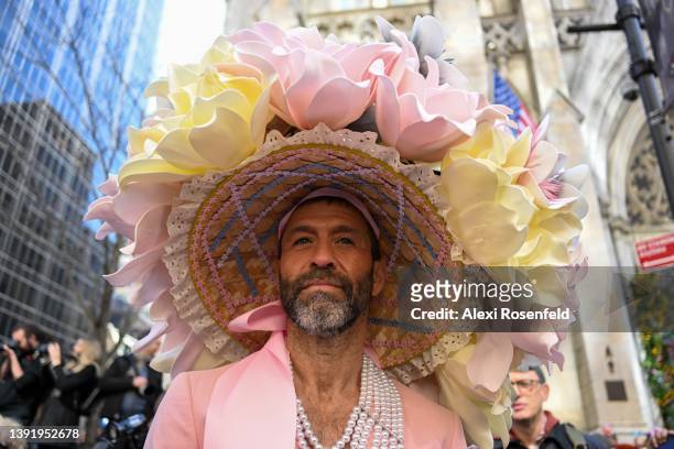 People wearing costumes participate annual Easter Parade and Bonnet Festival along Fifth Avenue on Easter Sunday on April 17, 2022 in New York City....