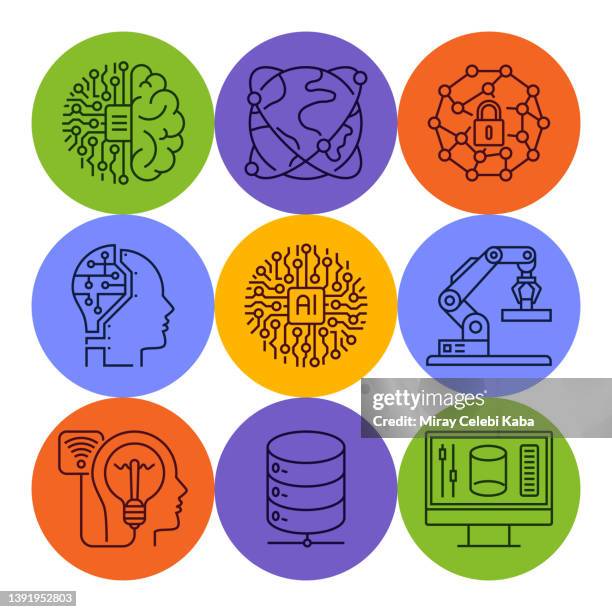 industry 4.0 line icons set - aerospace engineering stock illustrations