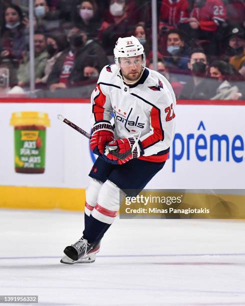 Johan Larsson of the Washington Capitals skates against the Montreal Canadiens during the first period at Centre Bell on April 16, 2022 in Montreal,...