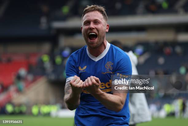 Scott Arfield of Rangers celebrates after their sides victory during the Scottish Cup Semi Final match between Celtic FC and Rangers FC at Hampden...