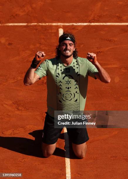 Stefanos Tsitsipas of Greece celebrates his victory over Alejandro Davidovich Fokina of Spain in the final during day eight of the Rolex Monte-Carlo...