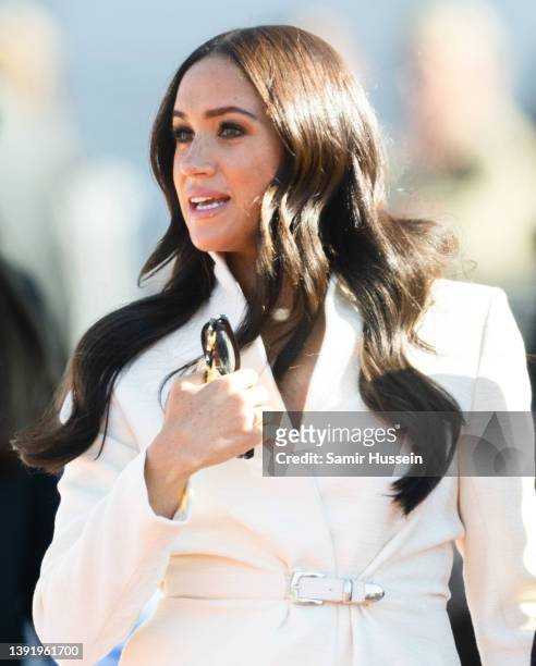 Meghan, Duchess of Sussex attends the athletics on day two of the Invictus Games 2020 at Zuiderpark on April 17, 2022 in The Hague, Netherlands.