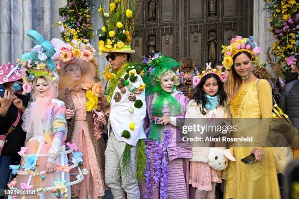 People wearing costumes participate in the annual Easter Parade and Bonnet Festival along Fifth Avenue on Easter Sunday on April 17, 2022 in New York...