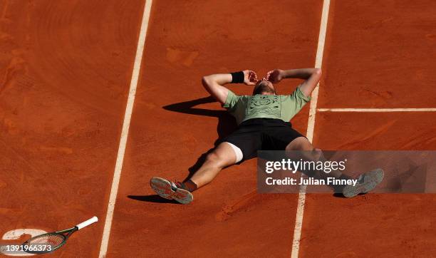 Stefanos Tsitsipas of Greece celebrates his victory over Alejandro Davidovich Fokina of Spain in the final during day eight of the Rolex Monte-Carlo...