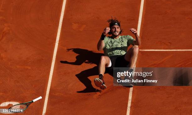 Stefanos Tsitsipas of Greece celebrates his victory over Alejandro Davidovich Fokina of Spain in the final during day eight of the Rolex Monte-Carlo...