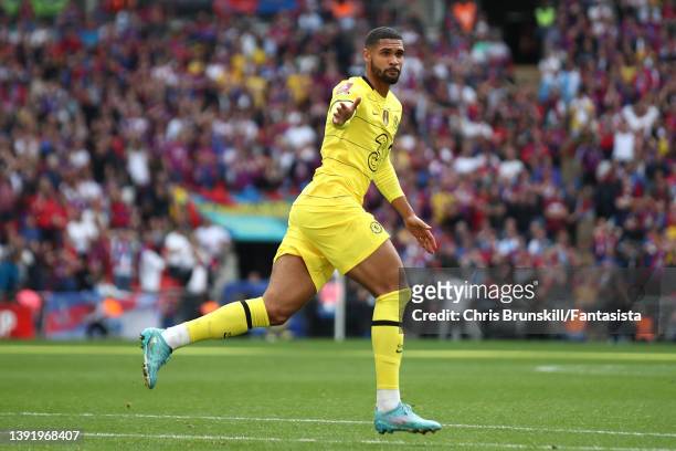 Ruben Loftus-Cheek of Chelsea celebrates scoring the opening goal during The FA Cup Semi-Final match between Chelsea and Crystal Palace at Wembley...