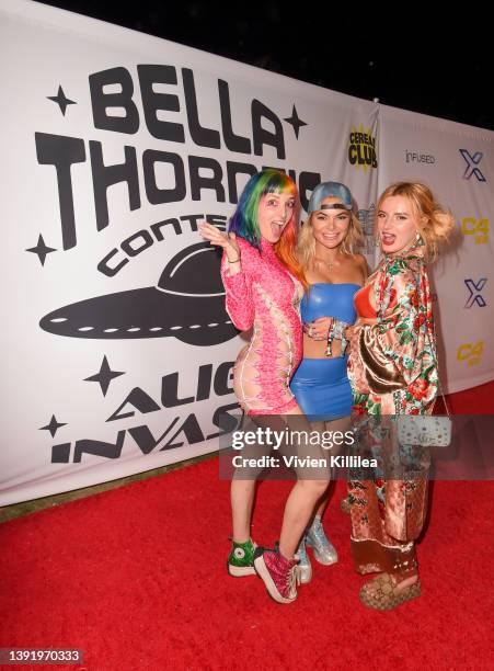 Dani Thorne, Kaili Thorne and Bella Thorne attend Bella Thorne Hosts "Alien Invasion" Themed Coachella After Party On April 15, 2022 In Coachella...