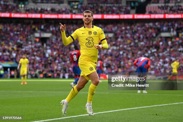 Mason Mount of Chelsea celebrates after scoring their team's second goal during The FA Cup Semi-Final match between Chelsea and Crystal Palace at...