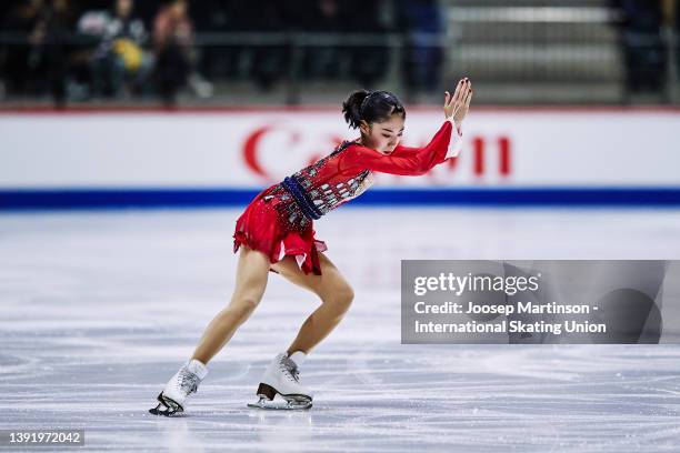 Rion Sumiyoshi of Japan competes in the Junior Ladies Free Skating during day 4 of the ISU World Junior Figure Skating Championships at Tondiraba Ice...