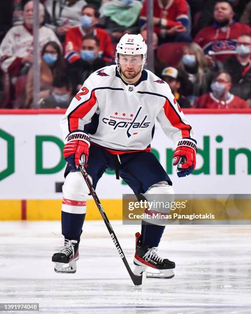 Johan Larsson of the Washington Capitals skates against the Montreal Canadiens during the third period at Centre Bell on April 16, 2022 in Montreal,...