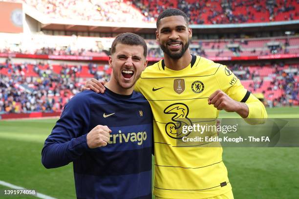 Ruben Loftus-Cheek and Mason Mount of Chelsea celebrate after their sides victory during The FA Cup Semi-Final match between Chelsea and Crystal...