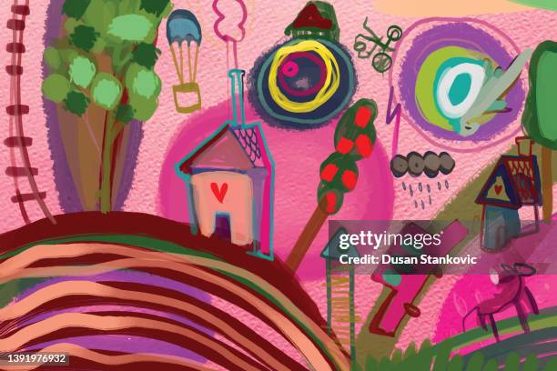 children's perception of community - fairytale house stock illustrations