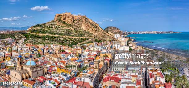 alicante with the cathedral and the castle of santa barbara, spain. - barbara spanish stock pictures, royalty-free photos & images