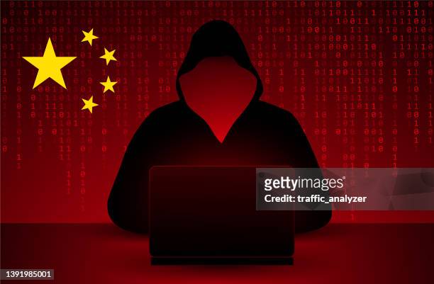 chinese hacker in a hoodie - china firewall stock illustrations