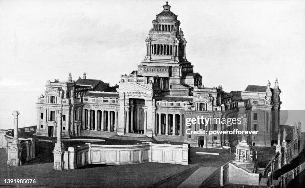 ilustraciones, imágenes clip art, dibujos animados e iconos de stock de palais de justice en bruselas, bélgica - siglo 19 - the justizpalast