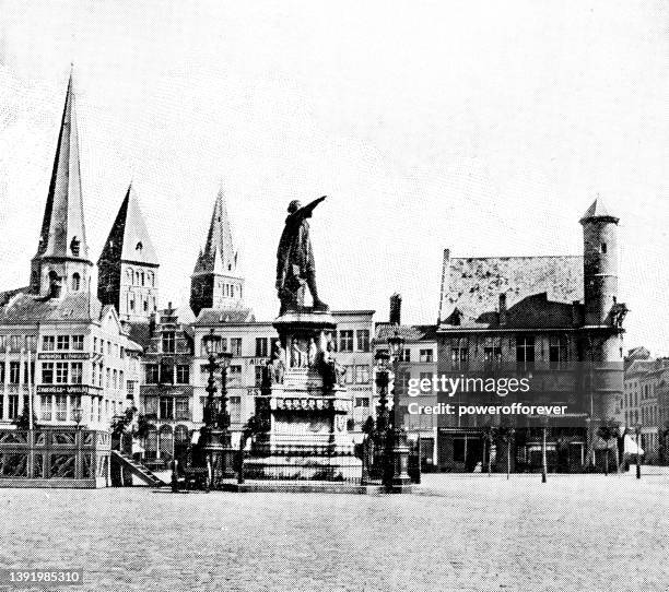 statue of jacob van artevelde at the vrijdagmarkt in ghent, belgium - 19th century - friday stock illustrations