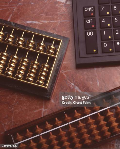 three types of calculators. - abacus computer fotografías e imágenes de stock