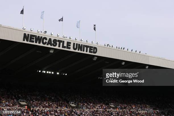 General view inside the stadium during the Premier League match between Newcastle United and Leicester City at St. James Park on April 17, 2022 in...