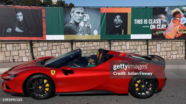 Ferrari drives by the club during day eight of the Rolex Monte-Carlo Masters at Monte-Carlo Country Club on April 17, 2022 in Monte-Carlo, Monaco.