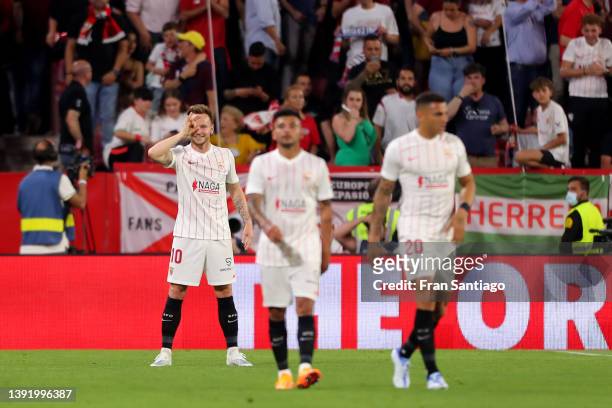 Ivan Rakitic of Sevilla FC celebrates after scoring their team's first goal during the LaLiga Santander match between Sevilla FC and Real Madrid CF...