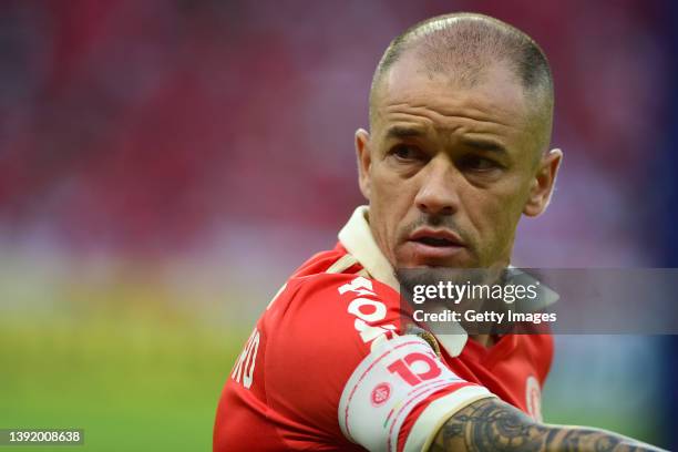Andrés D'Alessandro of Internacional looks on before a match between Internacional and Fortaleza as part of Brasileirao 2022 on April 17, 2022 in...