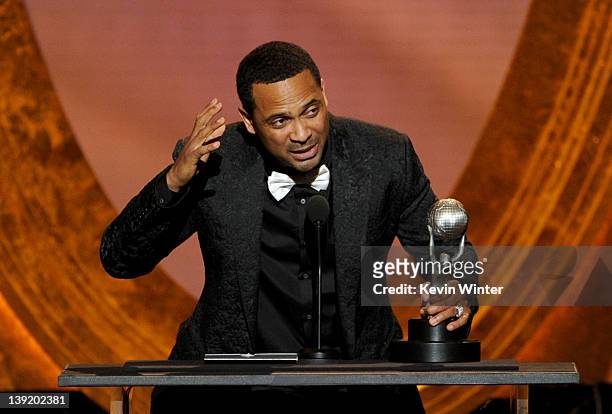 Actor Mike Epps accepts the award for Outstanding Supporting Actor in a Motion Picture for "Jumping the Broom" onstage at the 43rd NAACP Image Awards...