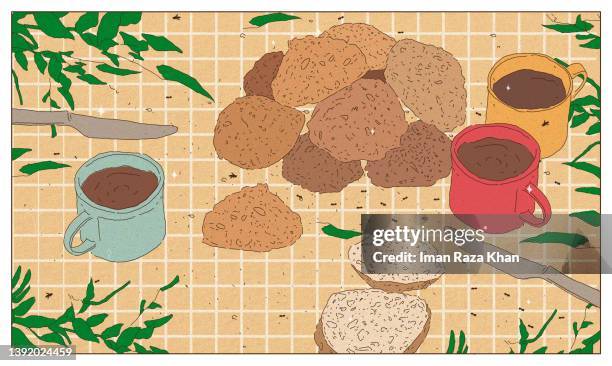 brunch table illustration - fond orange stock illustrations