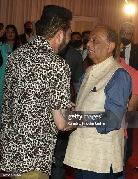 Sanjay Dutt and Majeed Memon attends Baba Siddique's Iftar bash on April 17, 2022 in Mumbai, India.