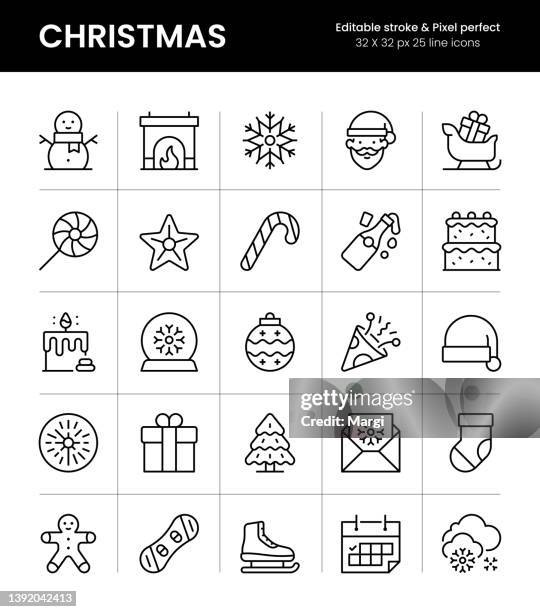 christmas editable stroke line icons - reindeer food stock illustrations