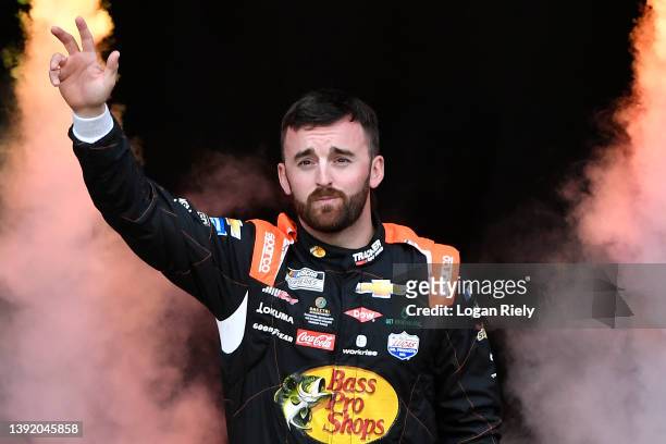 Austin Dillon, driver of the Bass Pro Shops/Tracker Off Road Chevrolet, waves to fans during driver intros prior to the NASCAR Cup Series Food City...