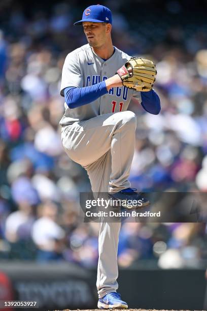 Drew Smyly of the Chicago Cubs pitches against the Colorado Rockies in the second inning of a game at Coors Field on April 17, 2022 in Denver,...