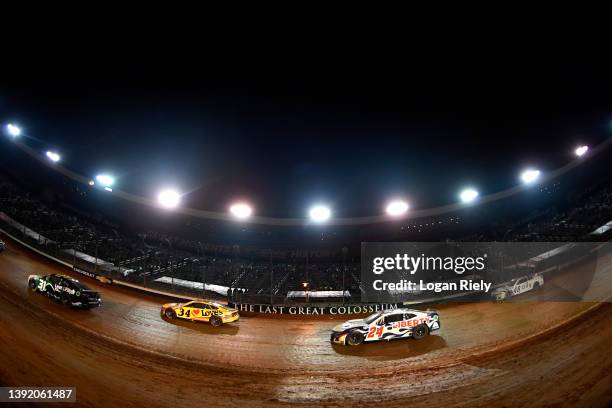 Justin Haley, driver of the LeafFilter Gutter Protection Chevrolet, Michael McDowell, driver of the Love's Travel Stops Ford, William Byron, driver...