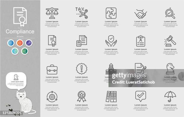 compliance line icons content infographic - business harmony stock illustrations