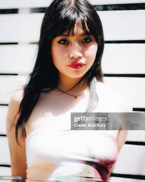 Beabadoobee poses backstage during the Coachella Valley Music And Arts Festival on April 17, 2022 in Indio, California.