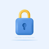 Lock icon. Security, safety, encryption, privacy concept. 3d vector icon in cartoon minimal style