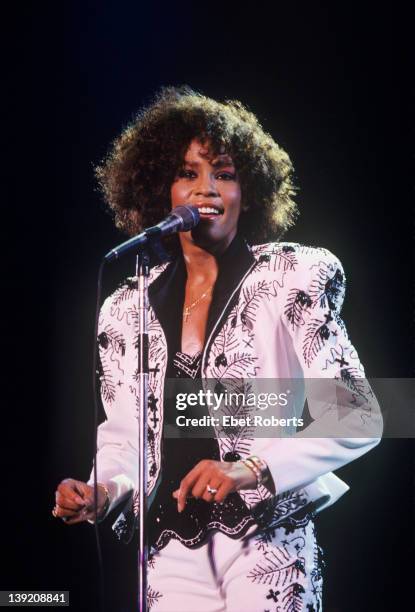 Whitney Houston performing at the Jones Beach Theater in Wantagh, Long Island, New York on August 16, 1987.