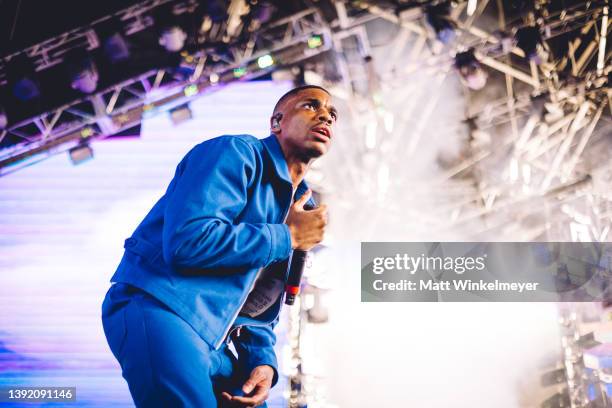 Vince Staples performs at the Sahara Tent at 2022 Coachella Valley Music and Arts Festival weekend 1 - day 3 on April 17, 2022 in Indio, California.