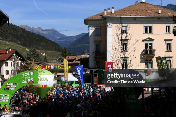 General view of the peloton at start during the 45th Tour of the Alps 2022 - Stage 1 a 160,9km stage from Cles to Primiero-S. Martino di Castrozza...
