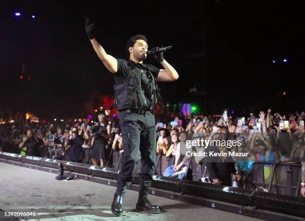 The Weeknd performs onstage at the Coachella Stage during the 2022 Coachella Valley Music And Arts Festival on April 17, 2022 in Indio, California.