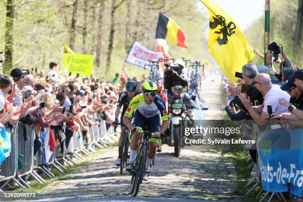 Tom Devriendt of Belgium and Team Intermarché - Wanty - Gobert Matériaux competes during "Tranchee d'Arenberg" cobblestones sector of 119th...