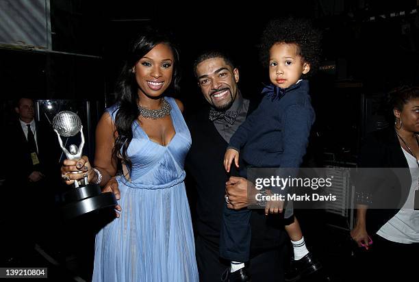 Singer Jennifer Hudson, winner of the Outstanding Album award, David Otunga, and son David Daniel Otunga Jr. Attend the 43rd NAACP Image Awards held...