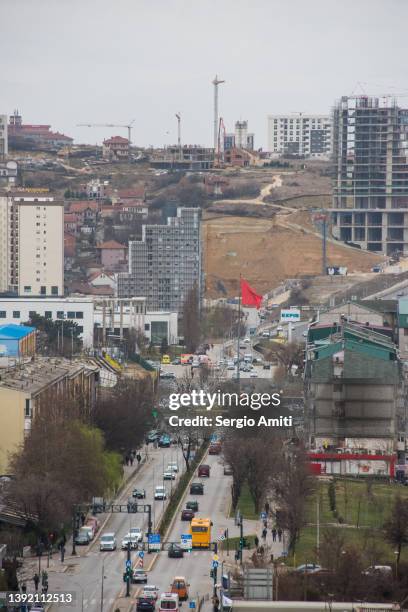 view of bulevardi dëshmorët e kombit in prishtina, kosovo - prishtina stock pictures, royalty-free photos & images